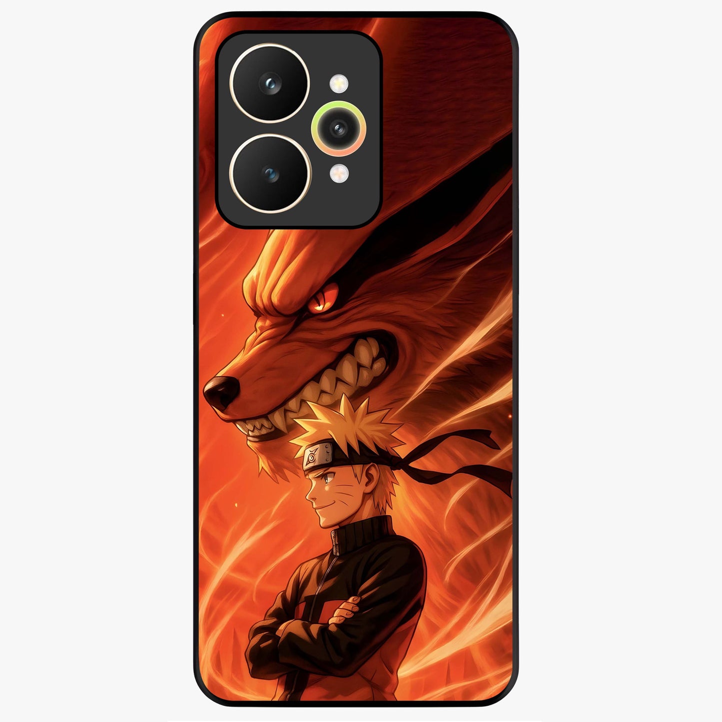 Nine Tails Legacy Glass Case showing flat back view with powerful nine-tailed fox inspired artwork and glossy glass finish.