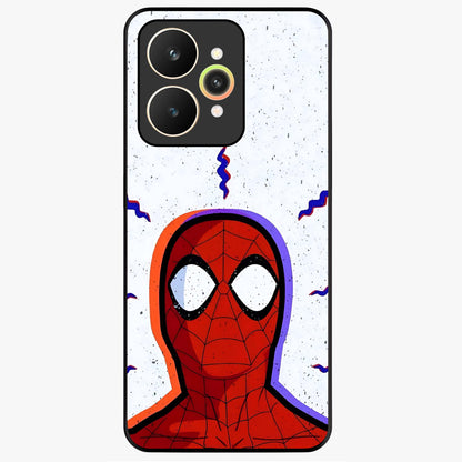 Omg Spiderman Glass Case showing flat back view with bold superhero inspired artwork and glossy glass finish.