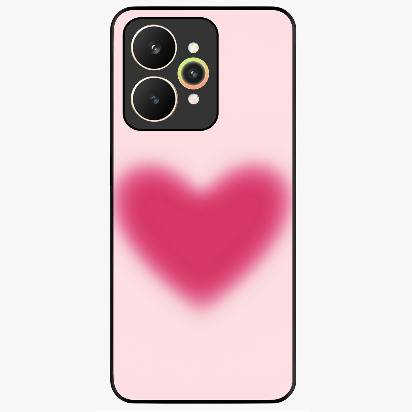 Pink Aura Heart Glass Case showing flat back view with glowing heart artwork and glossy glass finish.