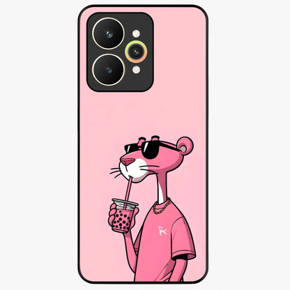 Pink Panther Glass Case showing flat back view with iconic pink panther artwork and glossy glass finish.