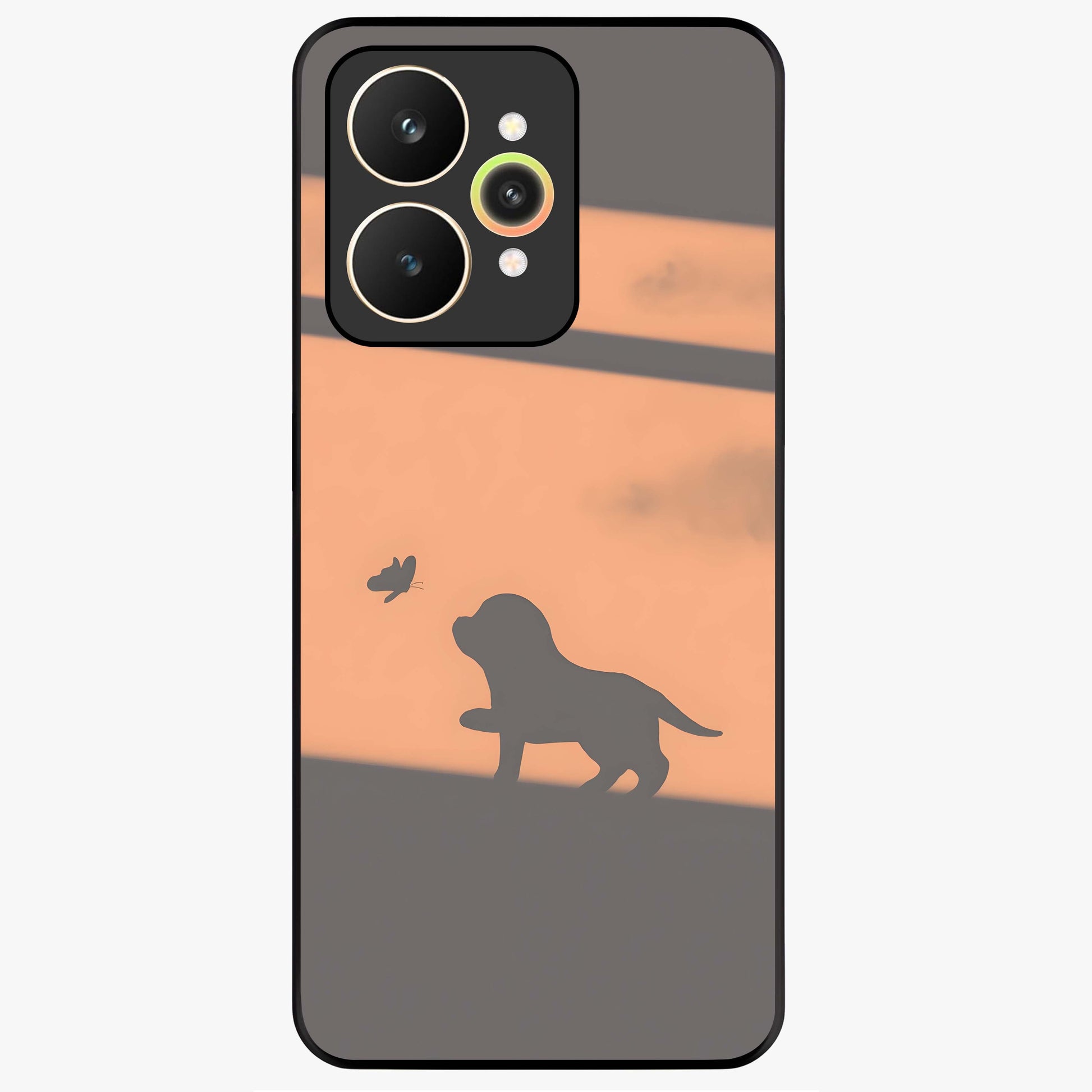 Puppy Shadow Art Glass Case showing flat back view with cute puppy shadow style artwork and glossy glass finish.