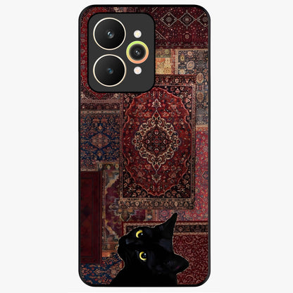 Regal Magic Cat Apple Glass Case showing flat back view with magical cat artwork holding apple and glossy glass finish.