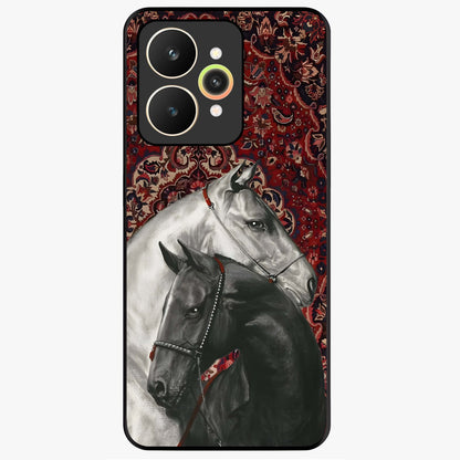 Regal Stallion Tapestry Glass Case showing flat back view with majestic horse tapestry artwork and glossy glass finish.