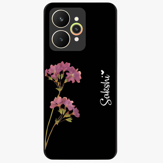 Riching Lavender Flower Custom Name Glass Case showing flat back view with lavender floral artwork and personalized name design.
