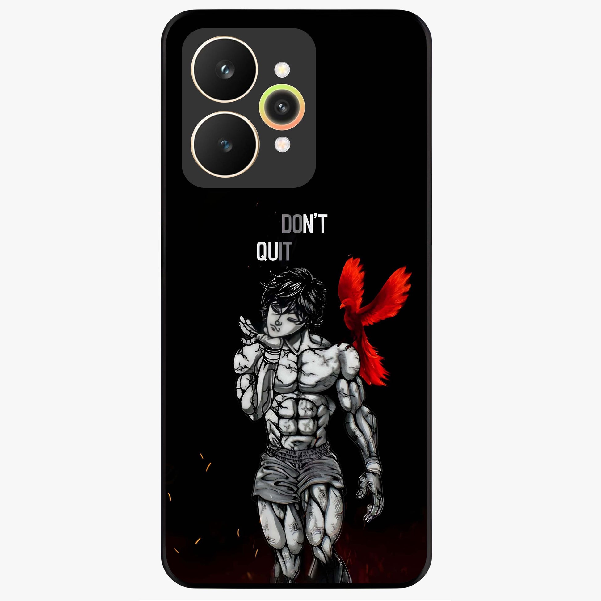 Rise Beyond Limits Glass Case showing flat back view with motivational typography artwork and glossy glass finish.