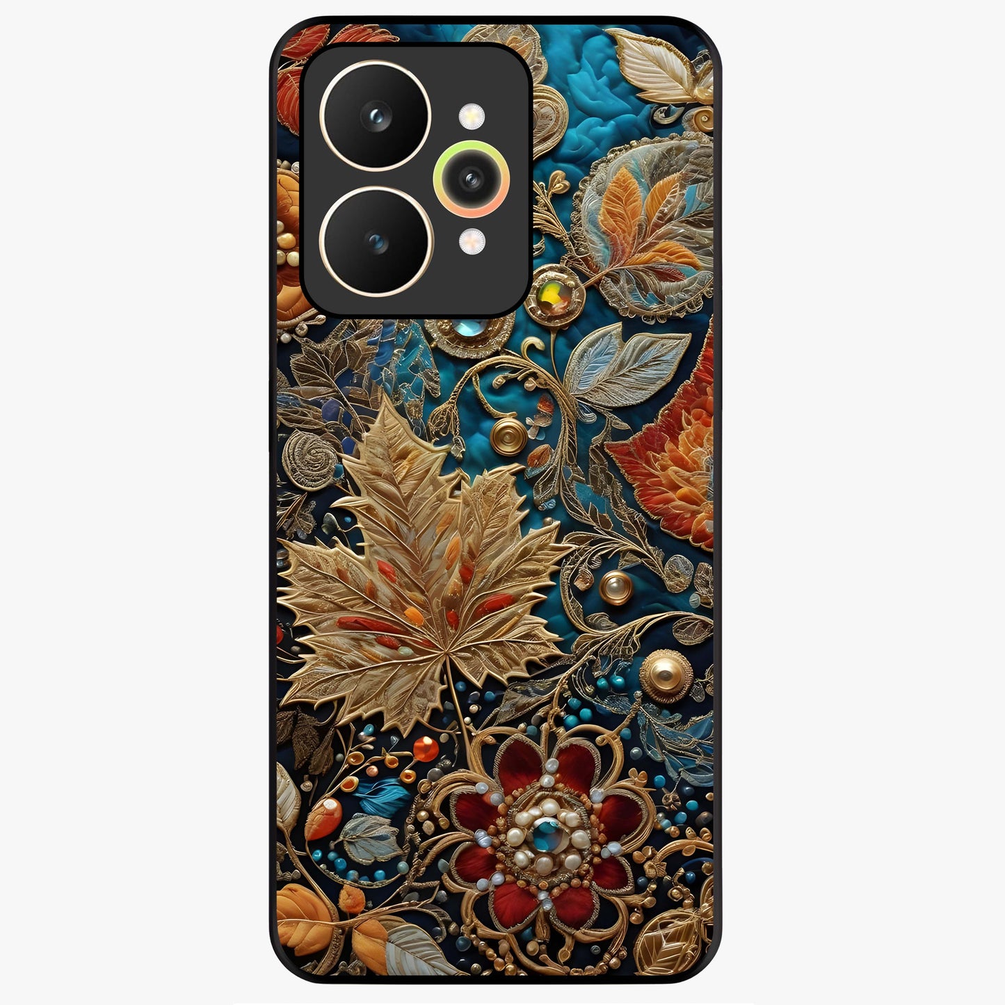 Royal Jewel Garden Glass Case showing flat back view with decorative floral garden artwork and glossy glass finish.