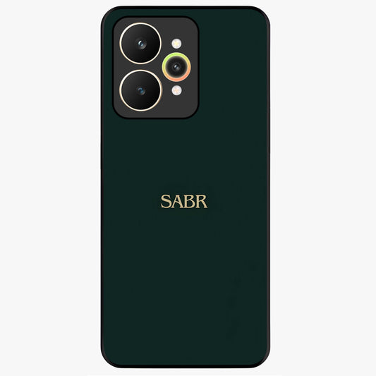 Sabr Minimal Patience Glass Case showing flat back view with minimalist typography artwork and glossy glass finish.