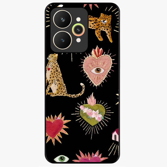 Sacred Jungle Heart Glass Case showing flat back view with jungle inspired heart artwork and glossy glass finish.