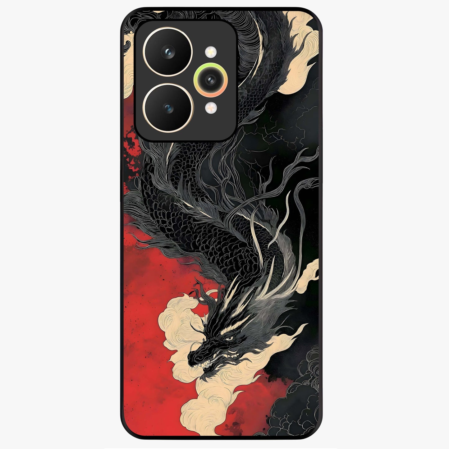 Shadow Dragon Fury Glass Case showing flat back view with fierce dragon artwork and glossy glass finish.
