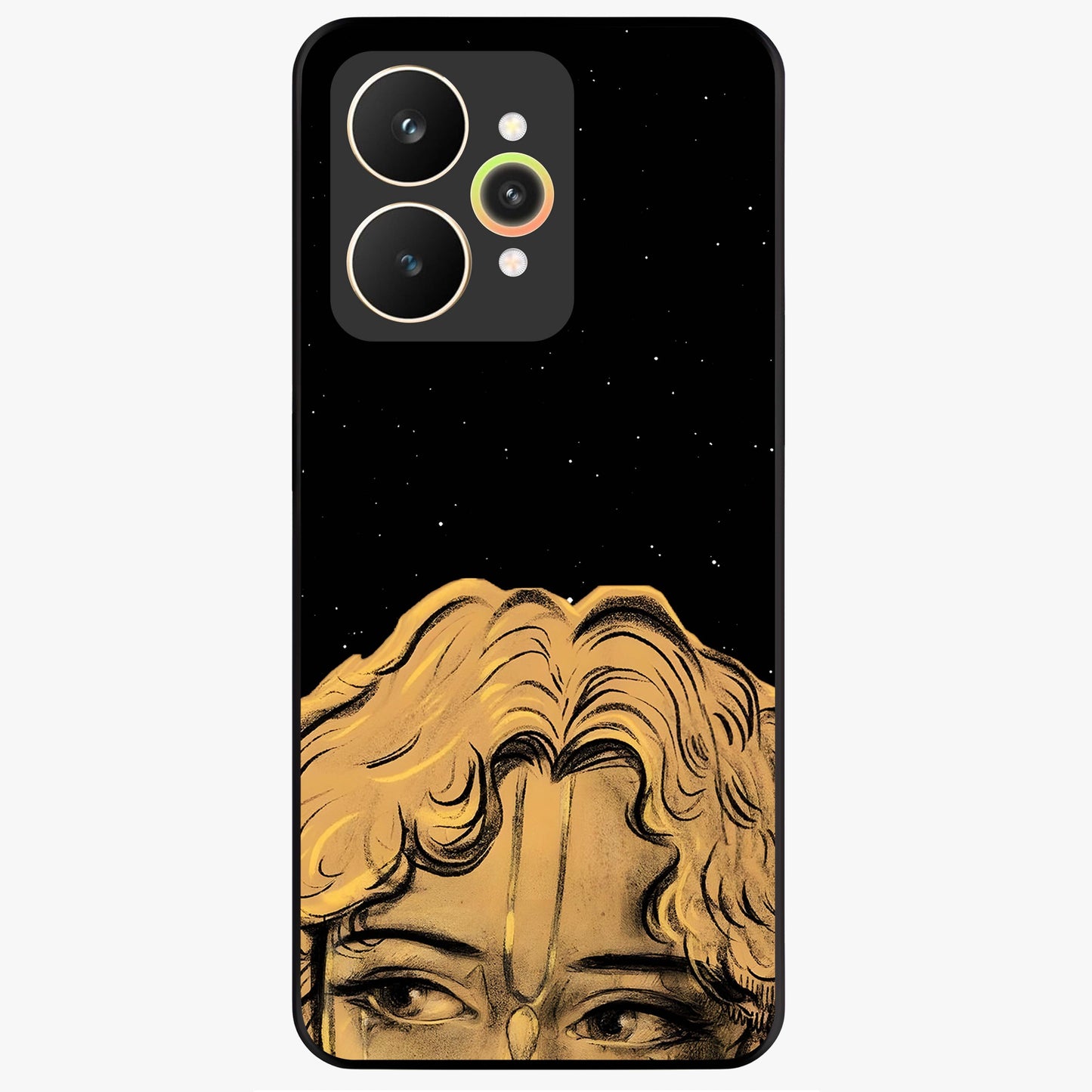 Shri Krishna Art Glass Case showing flat back view with devotional Krishna artwork and glossy glass finish.