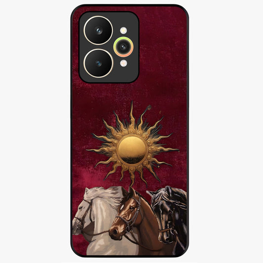 Solar Riders Glass Case showing flat back view with dynamic rider themed artwork and glossy glass finish.