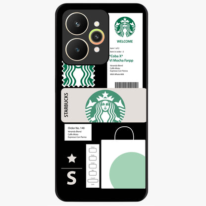 Starbucks Mocha Glass Case showing flat back view with coffee inspired artwork and glossy glass finish.