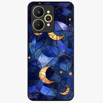 Starlit Sky Tapestry Glass Case showing flat back view with decorative starry sky tapestry artwork and glossy glass finish.