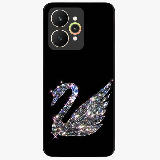 Starlit Swan Grace Glass Case showing flat back view with graceful swan artwork under starry sky and glossy glass finish.