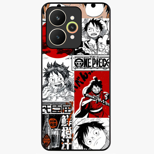 Strawhat Chaos Panels Glass Case showing flat back view with anime inspired chaos panel artwork and glossy glass finish.