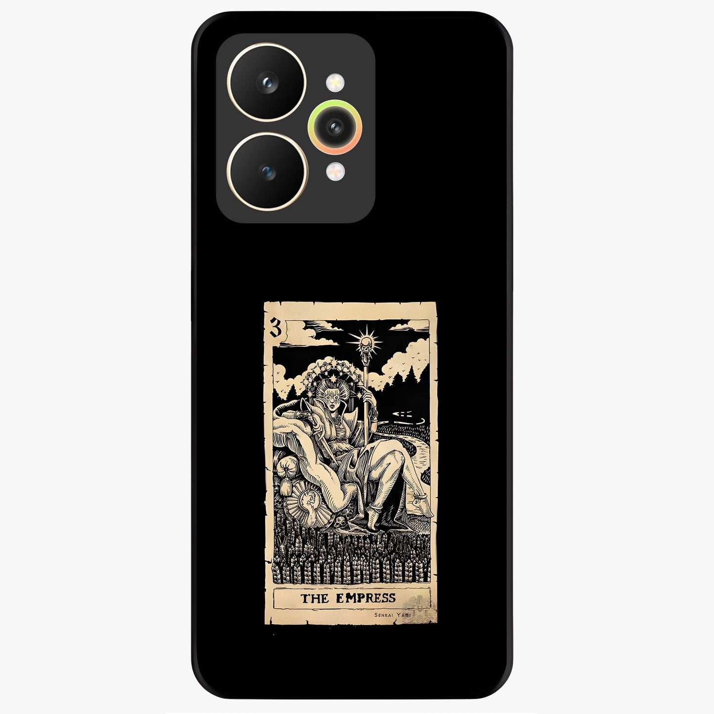 The Empress Glass Case showing flat back view with regal feminine artwork and glossy glass finish.