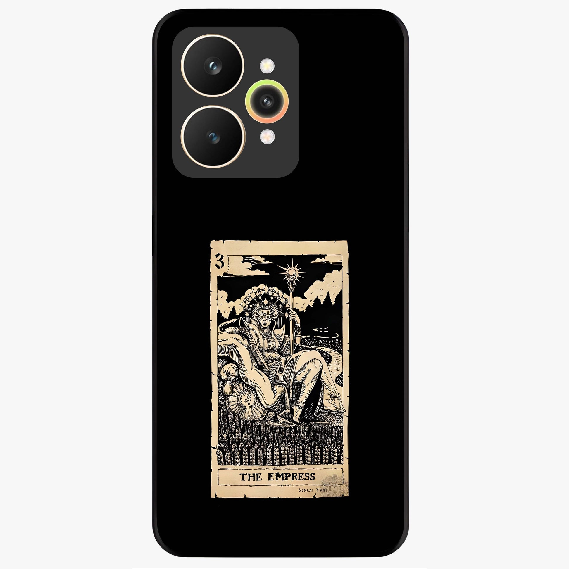 The Empress Glass Case showing flat back view with regal feminine artwork and glossy glass finish.
