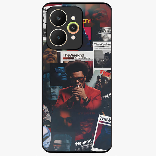 The Weeknd Glass Case showing flat back view with music inspired artistic portrait artwork and glossy glass finish.