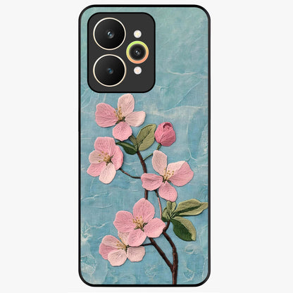 Threaded Blossom Breeze Glass Case showing flat back view with delicate blossom artwork and glossy glass finish.