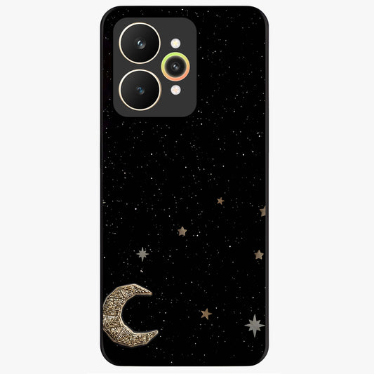 Twinkle Star With Half Moon Glass Case showing flat back view with star and half moon artwork and glossy glass finish.