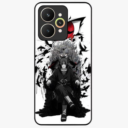 Uchiha Shadow Throne Glass Case showing flat back view with cosmic underwater themed artwork and glossy glass finish.