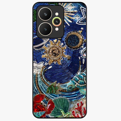 Universe Underwater Spark Glass Case showing flat back view with cosmic underwater themed artwork and glossy glass finish.