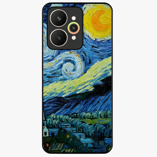 Van Gogh Art Glass Case showing flat back view with classic painterly artwork inspired by Van Gogh style and glossy glass finish.