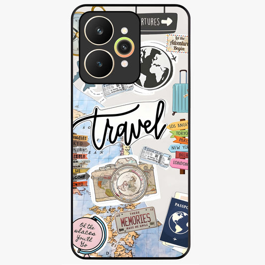 Wanderlust Journal Glass Case showing flat back view with travel inspired artwork and glossy glass finish.