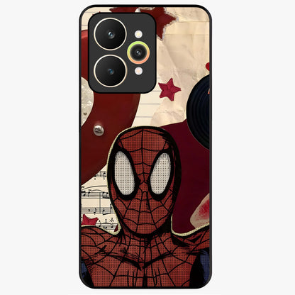 Web Warrior Vibes Glass Case showing flat back view with superhero inspired web themed artwork and glossy glass finish.