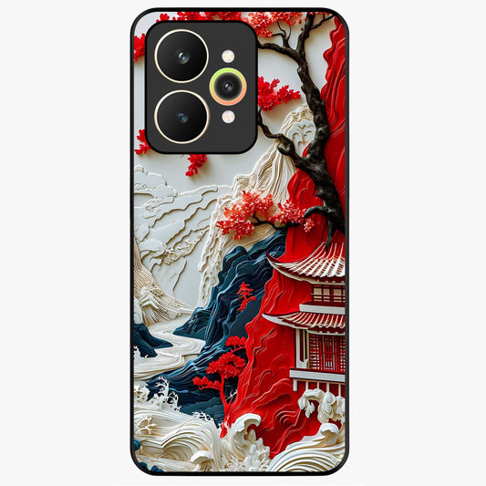 Whispers Of Sakura Waves Glass Case showing flat back view with cherry blossom wave artwork and glossy glass finish.