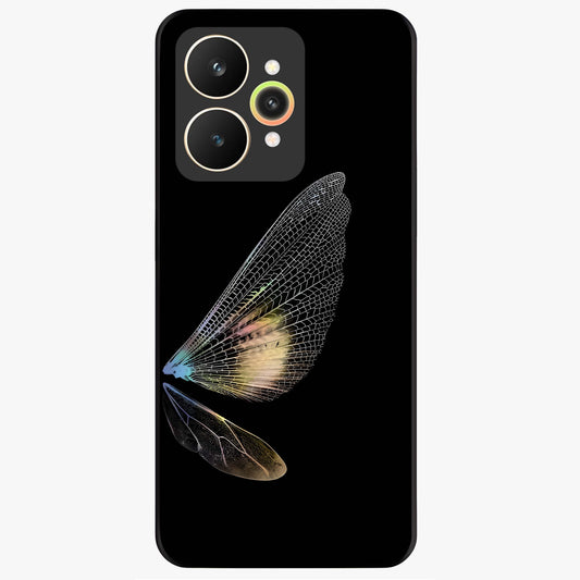 Whispers Of Wings Glass Case showing flat back view with graceful wing inspired artwork and glossy glass finish.