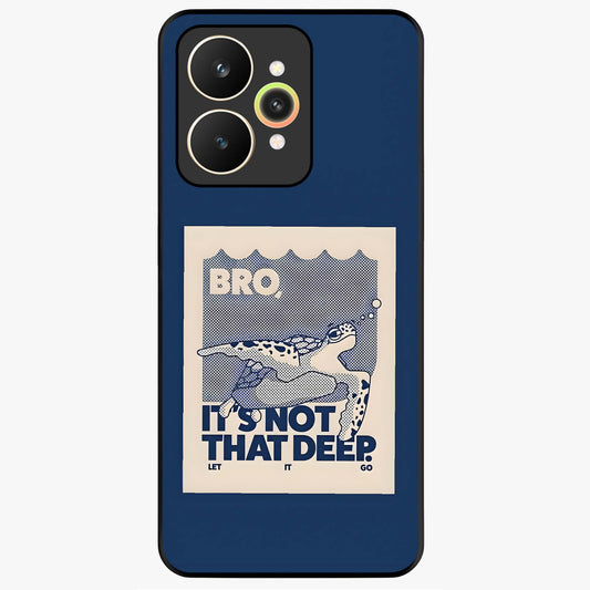 Worry Less Swim Glass Case showing flat back view with playful motivational artwork and glossy glass finish.