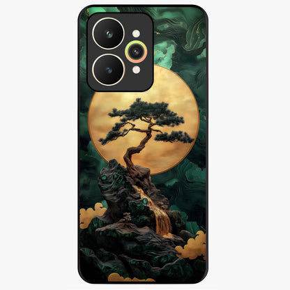 Zen Moon Rise Glass Case showing flat back view with calm moonrise artwork and glossy glass finish.