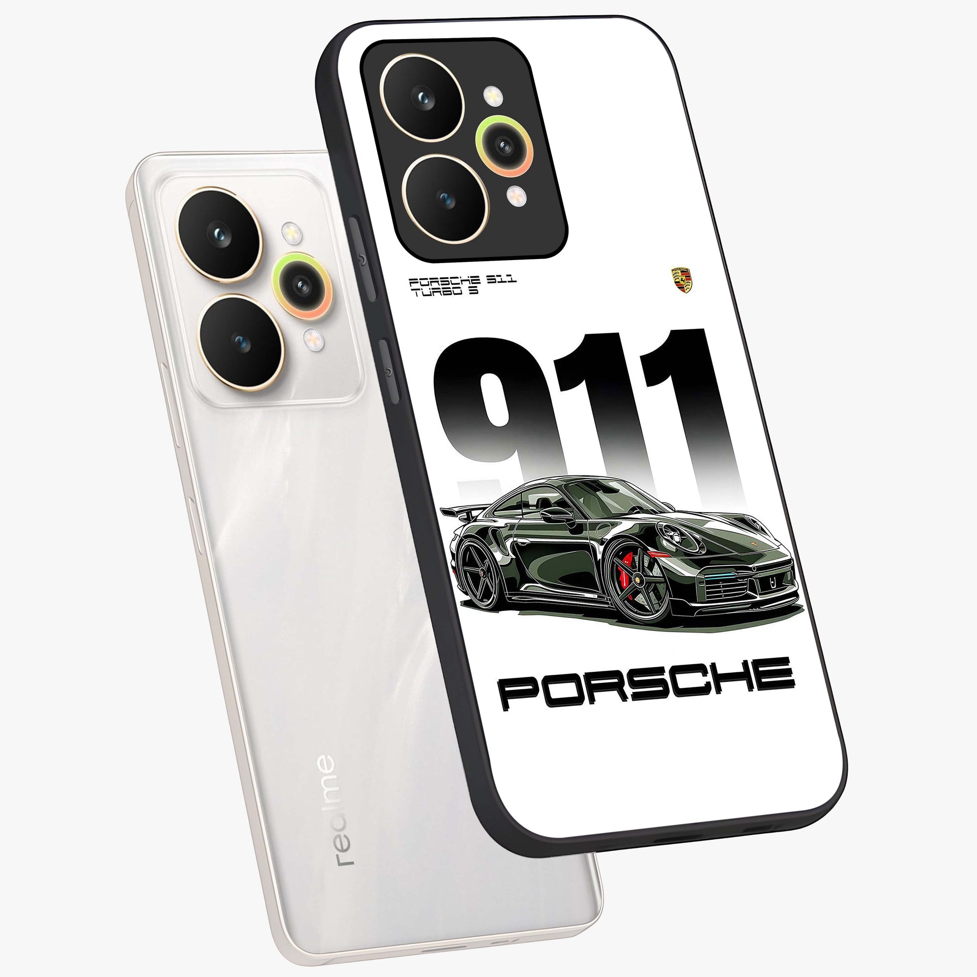 911 Turbo Dominance Glass Case displayed in premium angled mockup highlighting sporty car illustration and sleek glass surface.