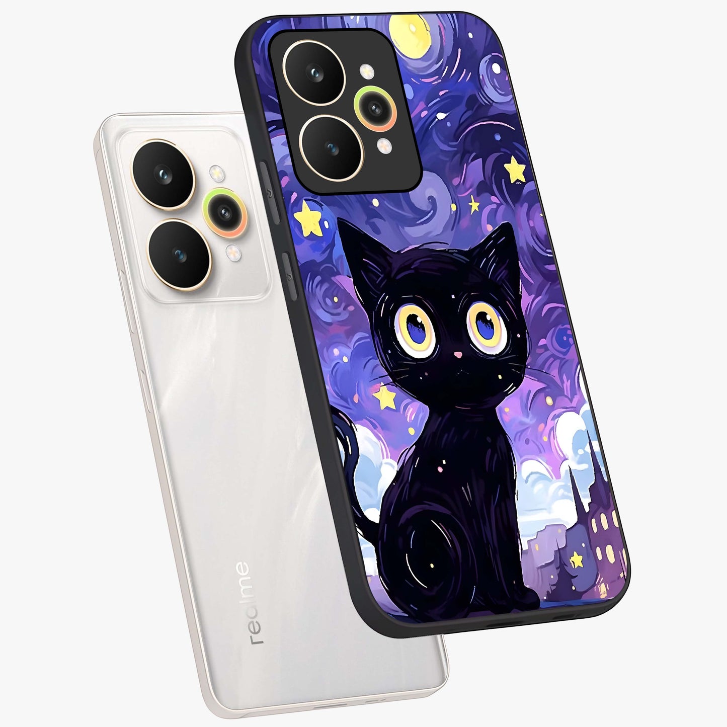 Abstract Cat Art Glass Case displayed in angled mockup highlighting modern abstract cat artwork and sleek glass surface.