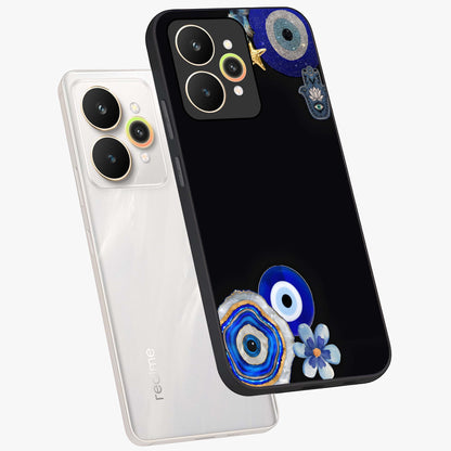Aesthetic Blue Evil Eye Glass Case displayed in angled mockup highlighting blue evil eye symbol and spiritual aesthetic design.