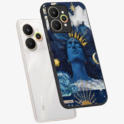 Aesthetic Lord Shiva Glass Case displayed in angled mockup highlighting spiritual Shiva illustration and sacred aesthetic design.