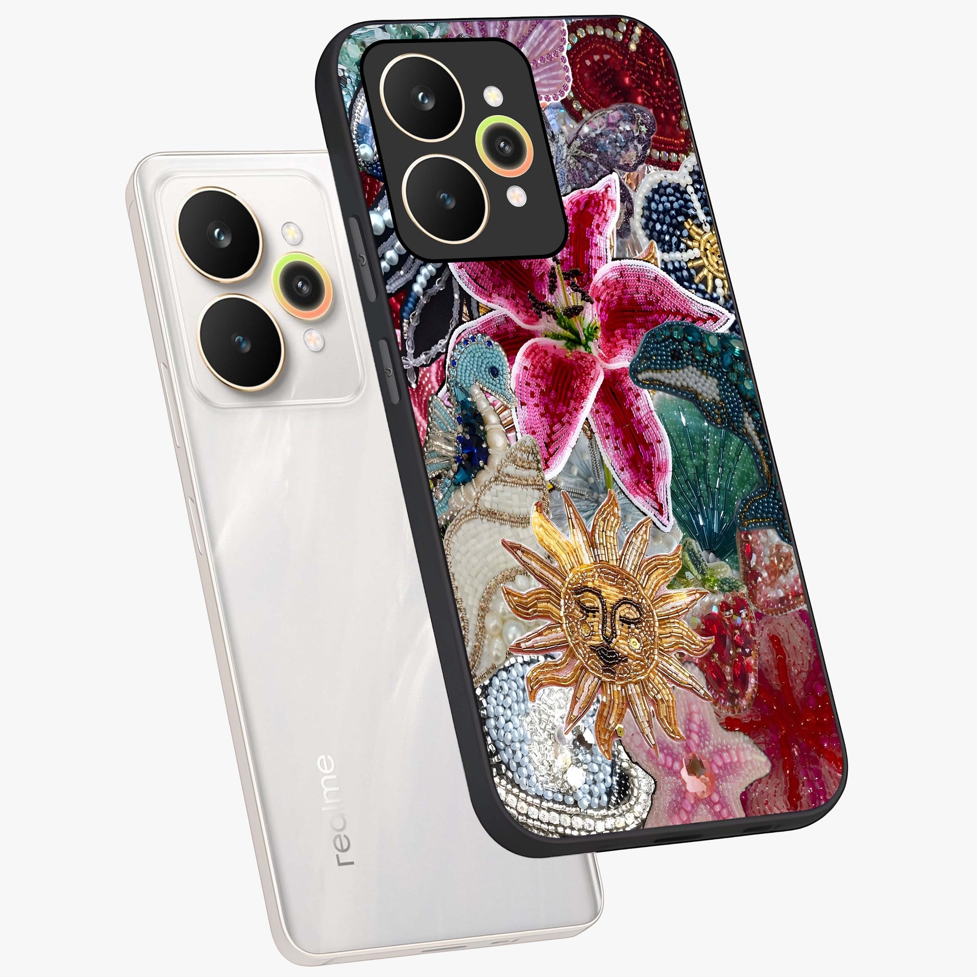 Beaded Garden Fantasy Glass Case displayed in angled mockup highlighting fantasy inspired floral bead pattern.