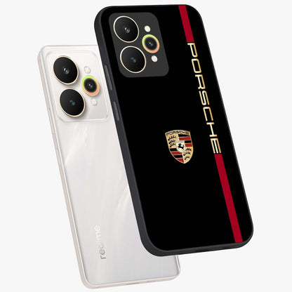 Black Minimal Porsche Glass Case displayed in angled mockup highlighting modern minimal car illustration and clean aesthetic design.