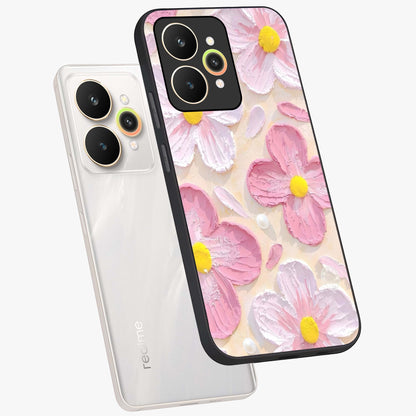 Blush Bloom Texture Glass Case displayed in angled mockup highlighting subtle bloom pattern with aesthetic pastel design.