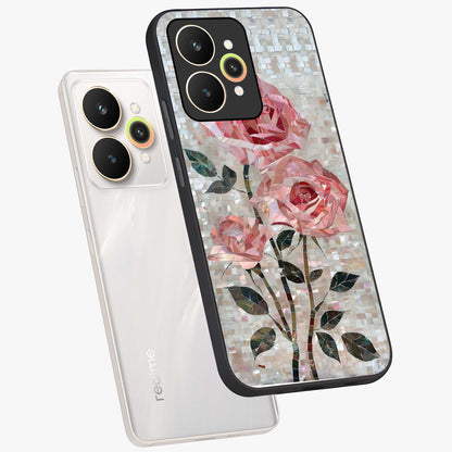 Blush Mosaic Bloom Glass Case displayed in angled mockup highlighting artistic mosaic flower pattern with aesthetic design.
