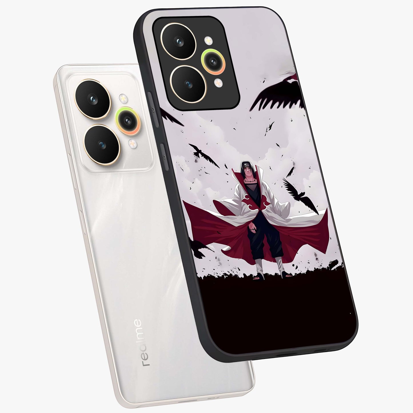 Crimson Crow Ascension Glass Case displayed in angled mockup highlighting powerful crow illustration with dark crimson aesthetic.