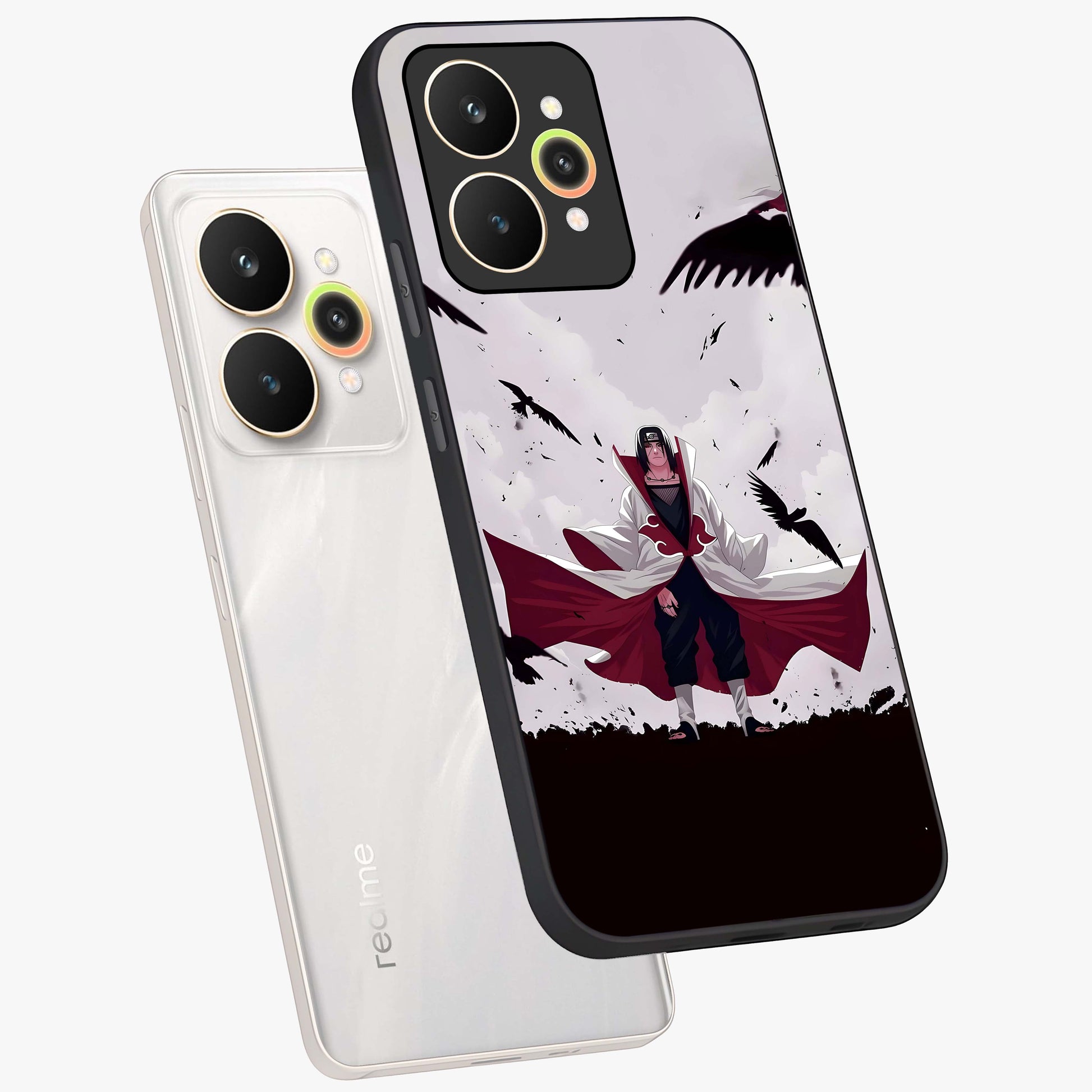 Crimson Crow Ascension Glass Case displayed in angled mockup highlighting powerful crow illustration with dark crimson aesthetic.