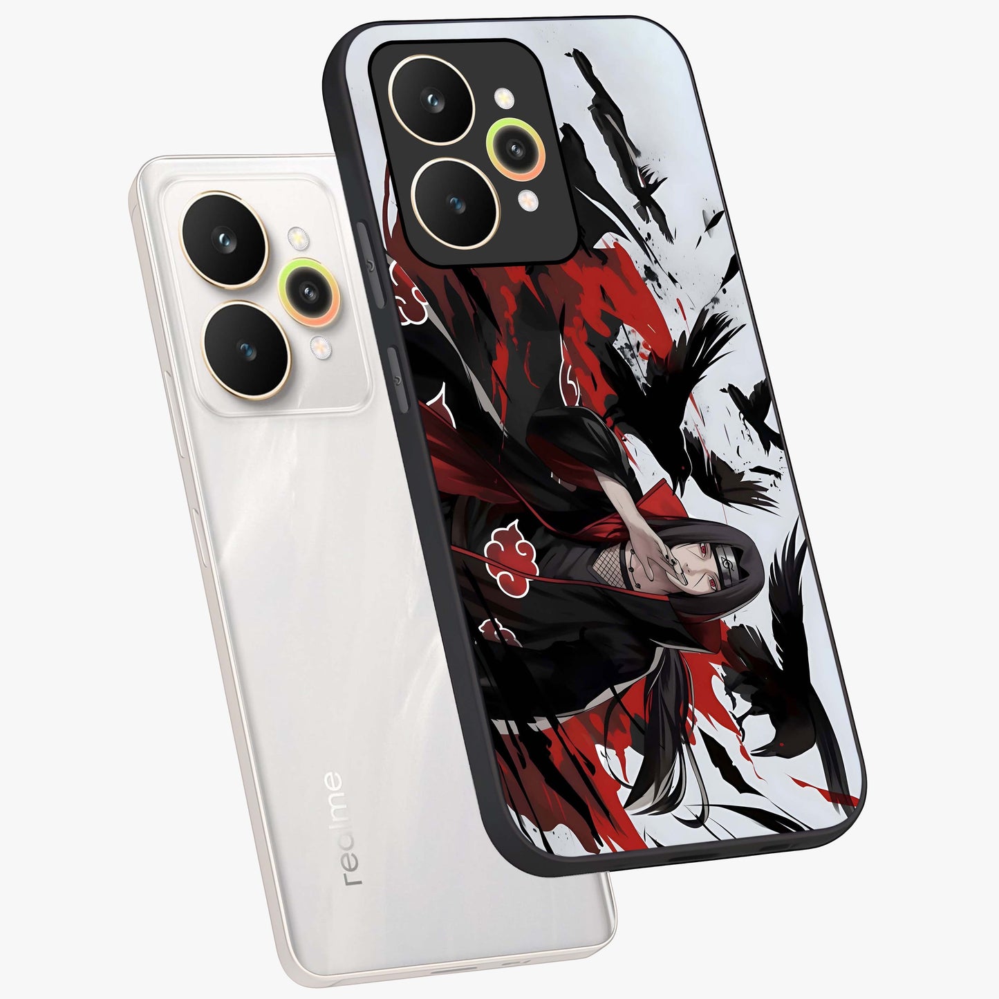 Crimson Crow Illusion Glass Case displayed in angled mockup highlighting mysterious crow graphic with dark aesthetic style.