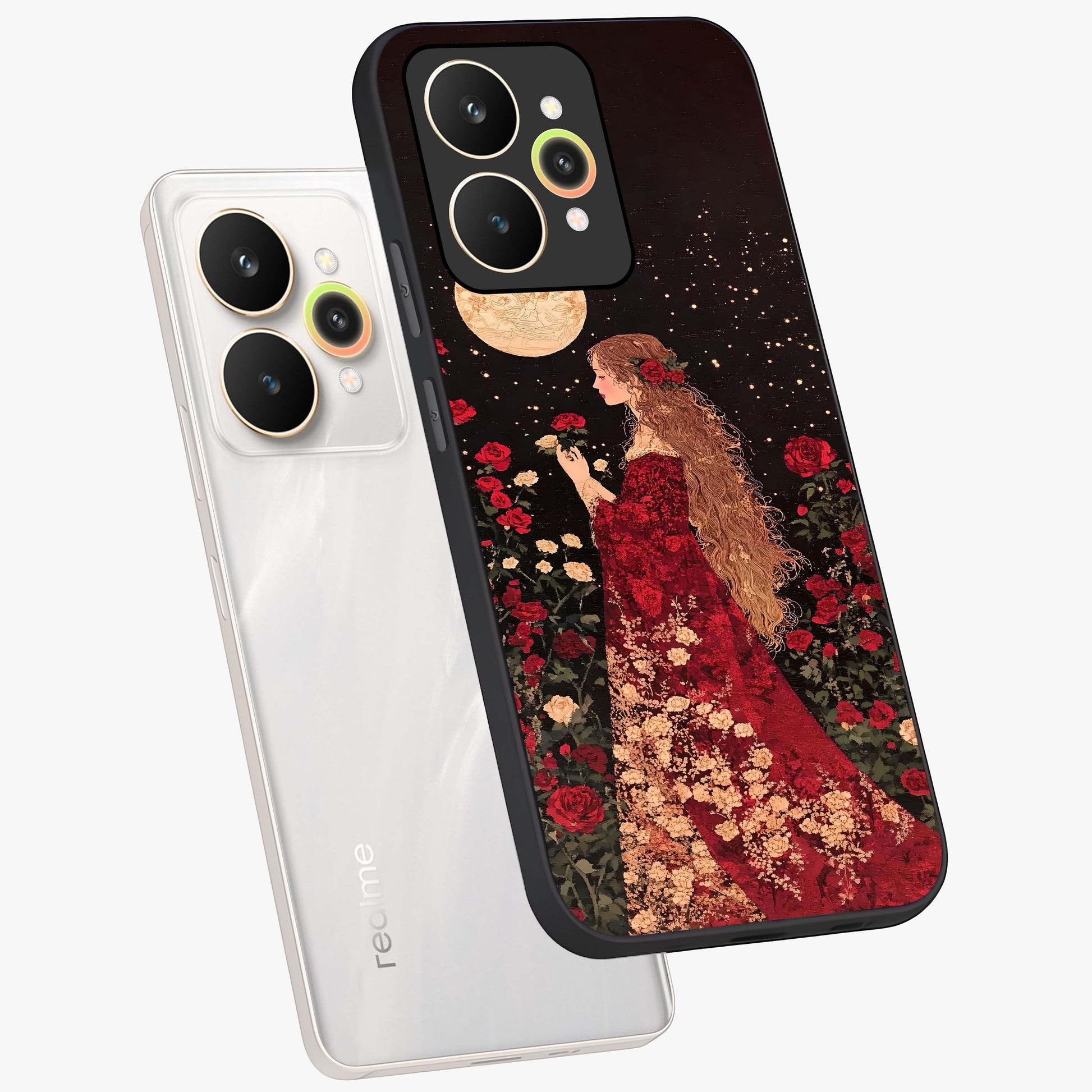 Crimson Dreams Glass Case displayed in angled mockup highlighting soft crimson aesthetic design with artistic theme.
