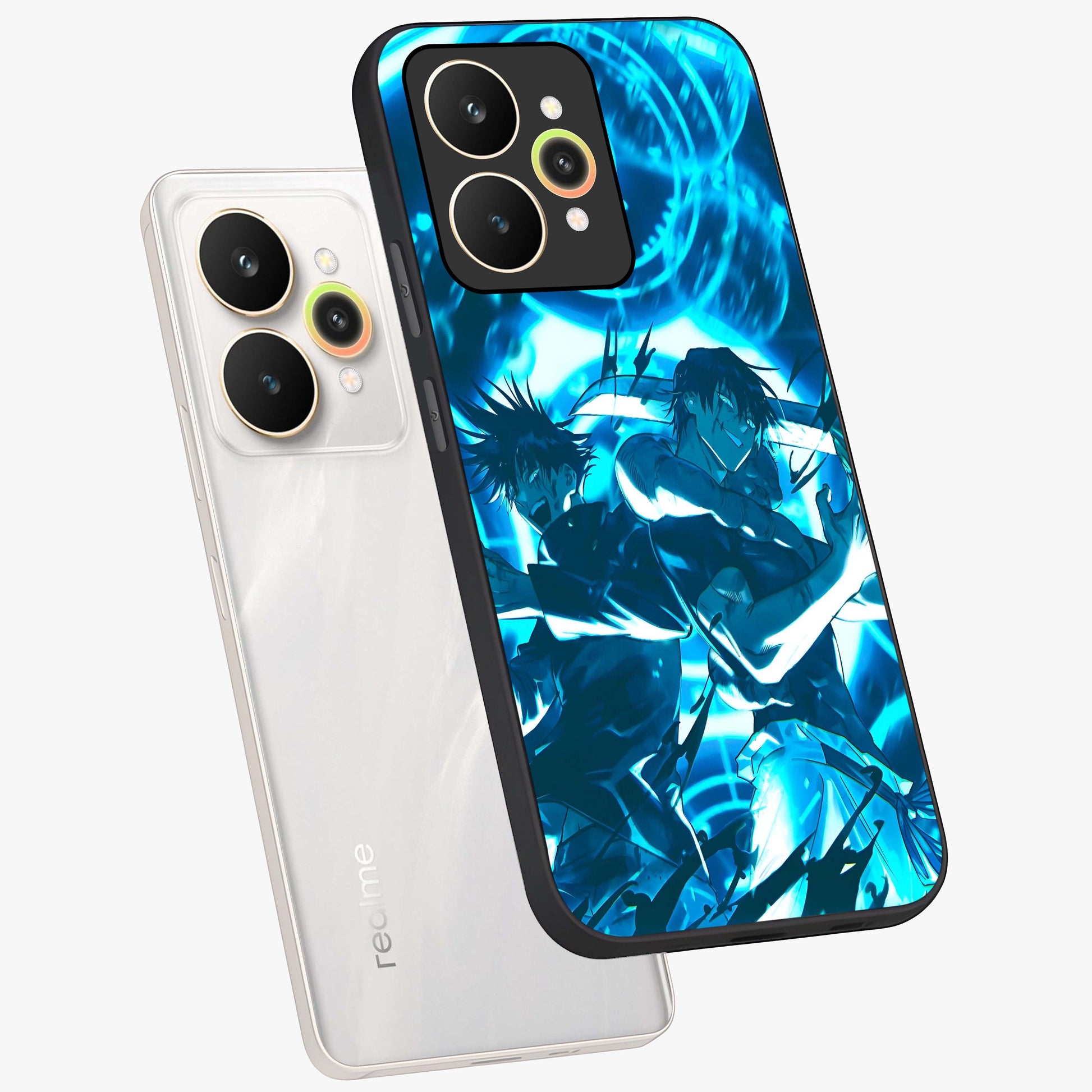 Cursed Energy Clash Glass Case displayed in angled mockup highlighting powerful battle inspired graphic with anime style aesthetic.