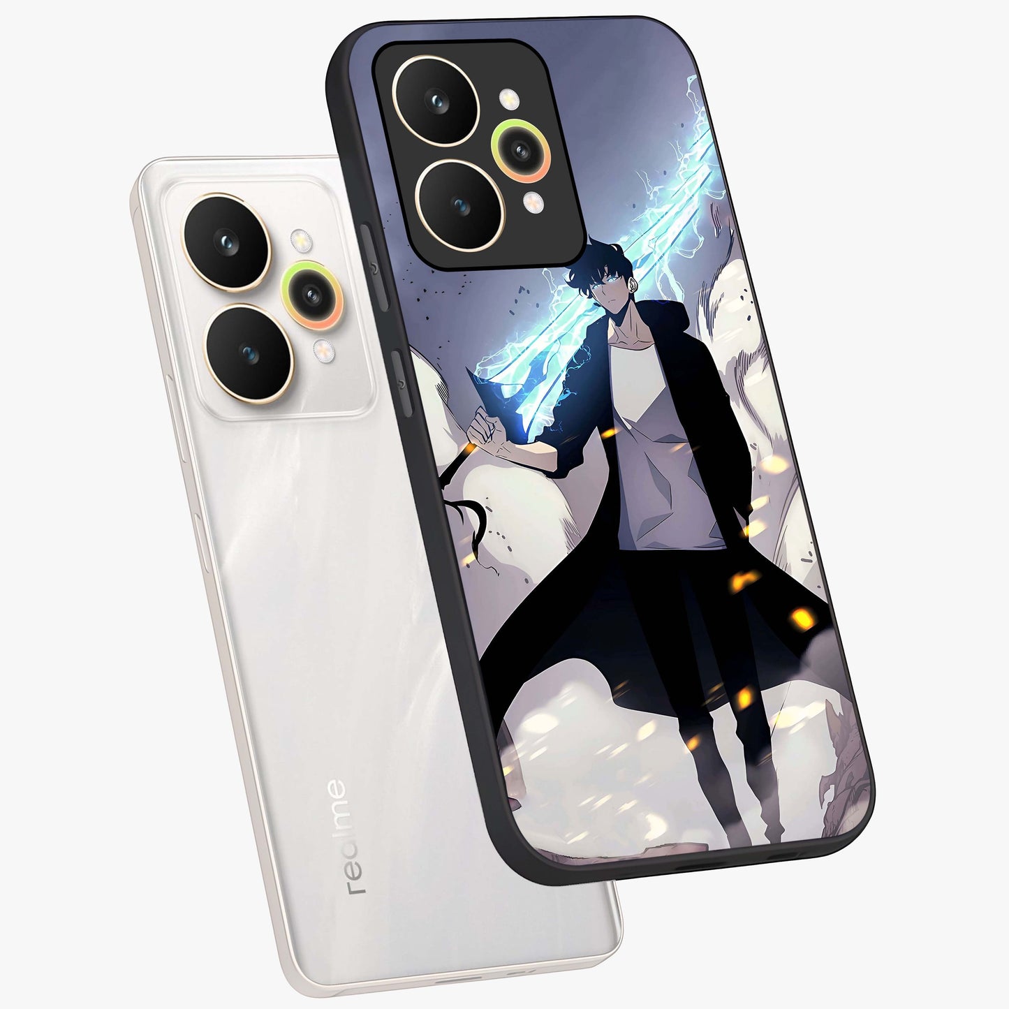 Dark Lightning Anime Warrior Glass Case displayed in angled mockup highlighting powerful lightning themed anime illustration.