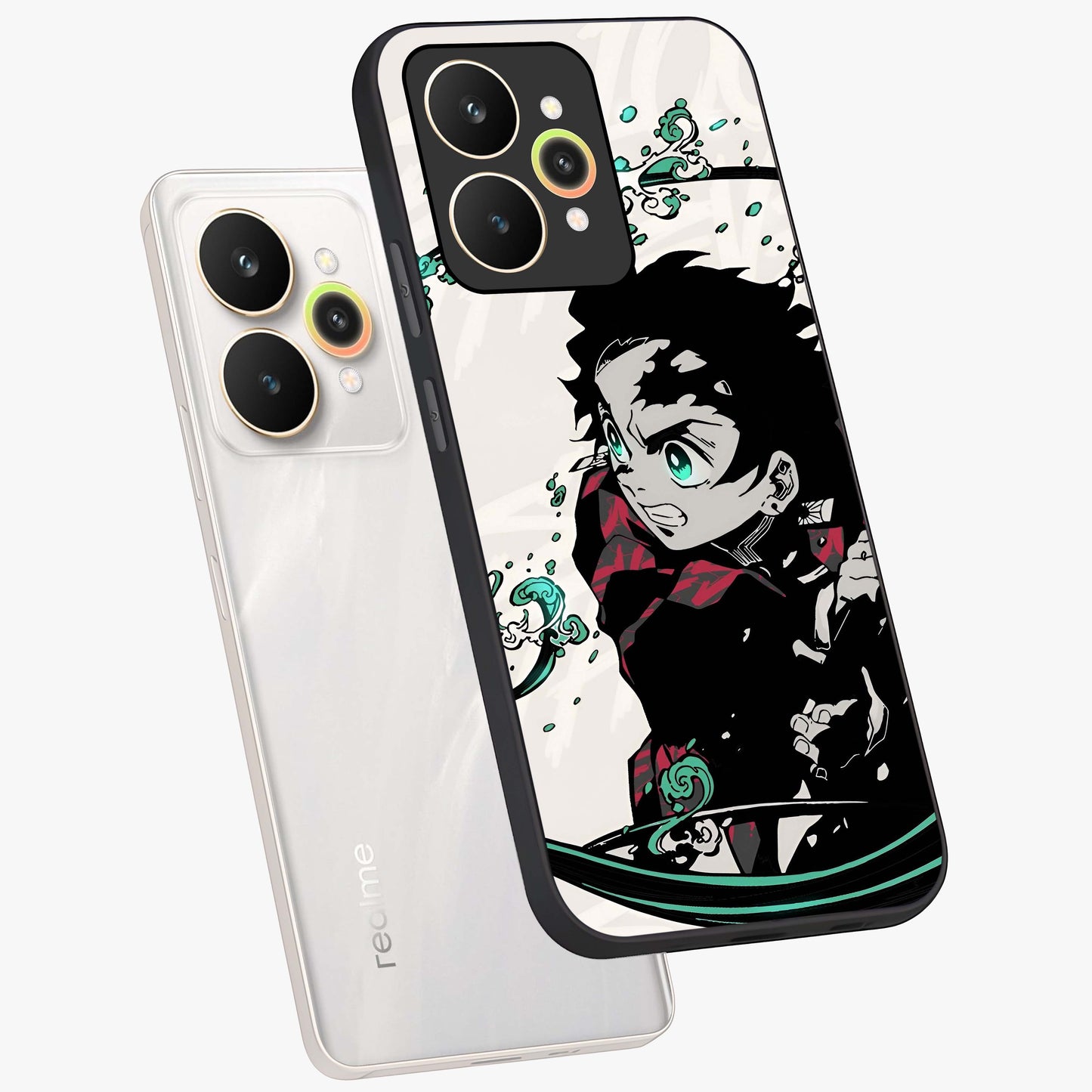 Demon Slayer Glass Case displayed in angled mockup highlighting dramatic anime character design with action aesthetic.