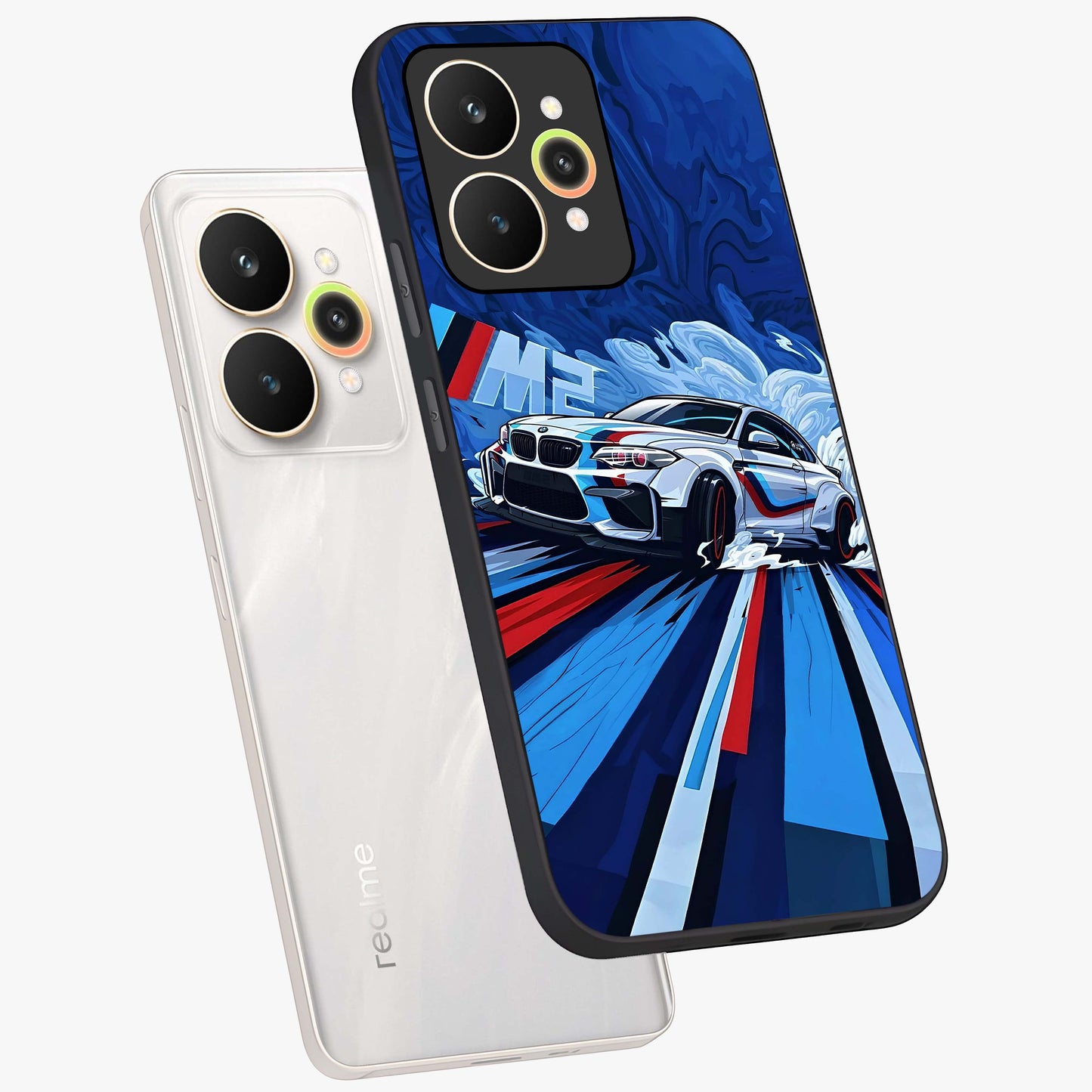 Drift Power Rush Glass Case displayed in angled mockup highlighting powerful drift car design with sporty aesthetic style.