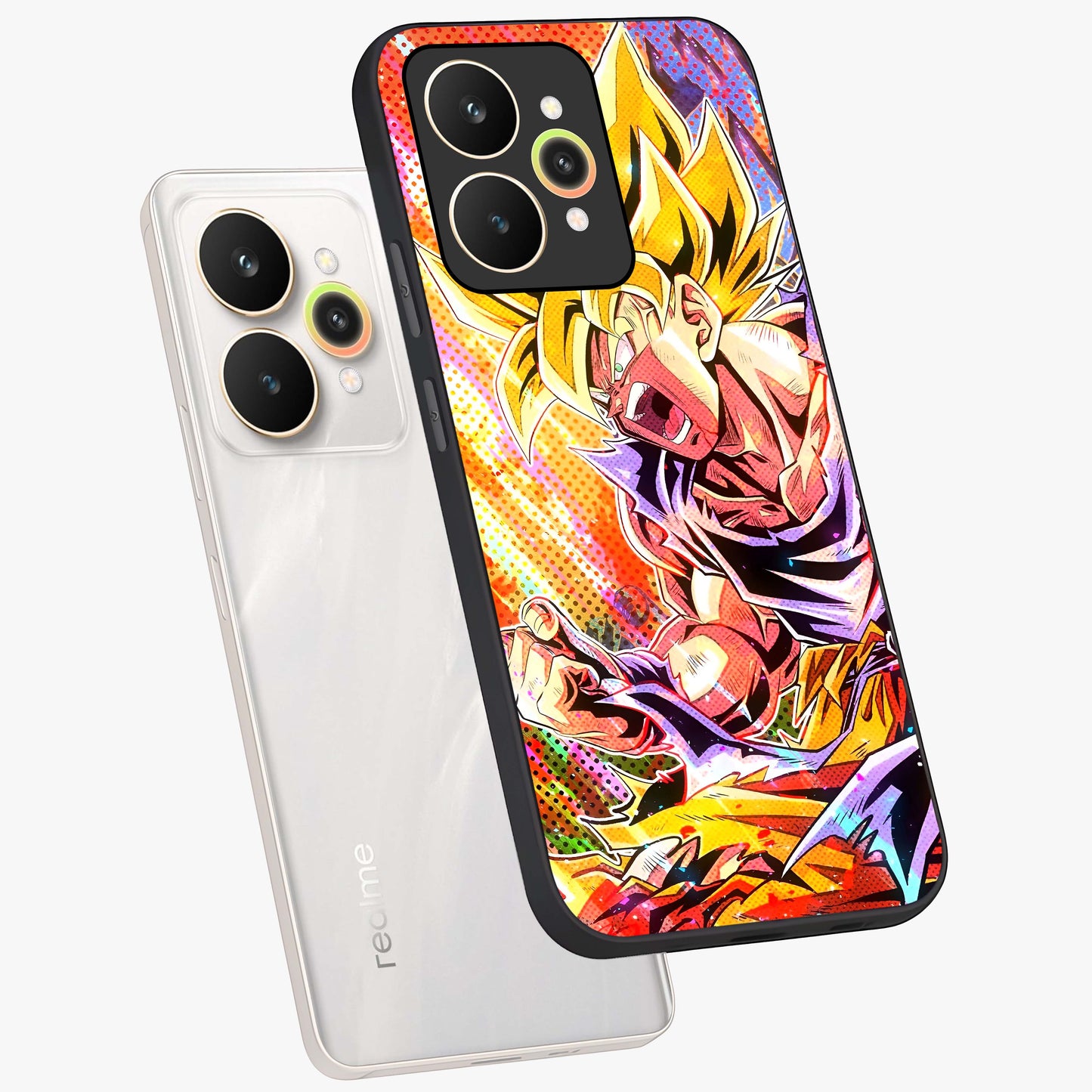 Firing Goku Glass Case displayed in angled mockup highlighting dynamic anime character design with action aesthetic.